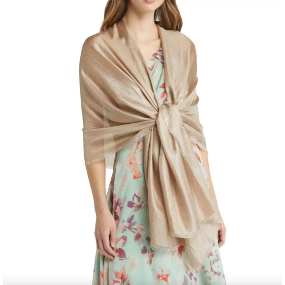 Nordstrom Tan Desert Shimmer Scarf Wrap One Size